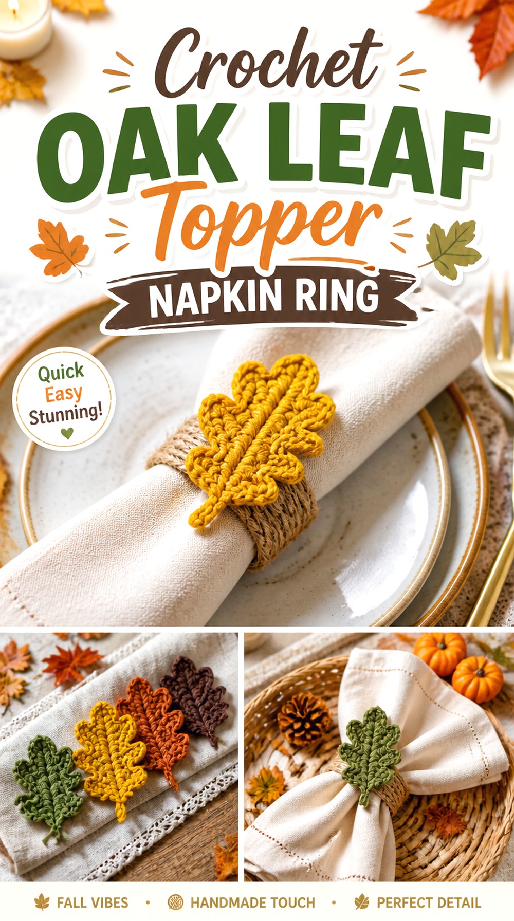 Crochet Oak Leaf Topper Napkin Ring