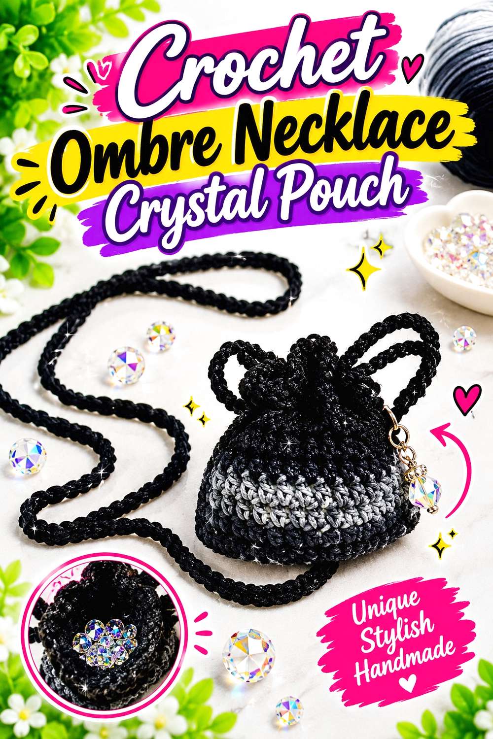 Crochet Ombre Necklace Crystal Pouch