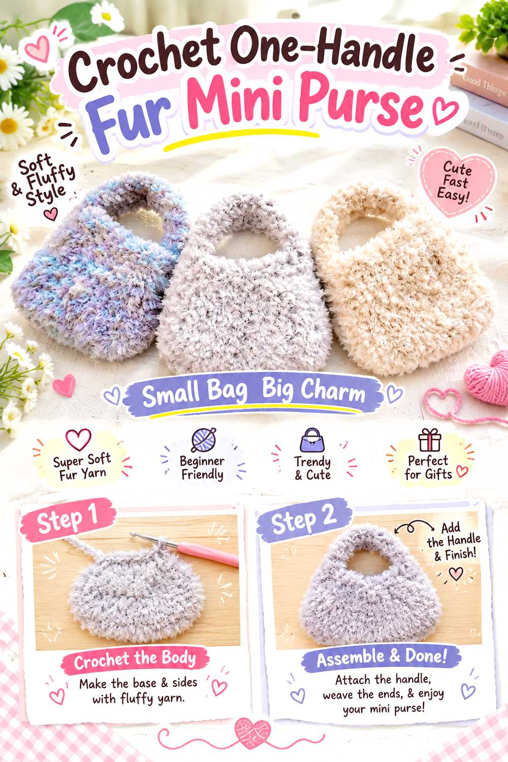 Crochet One Handle Fur Mini Purse