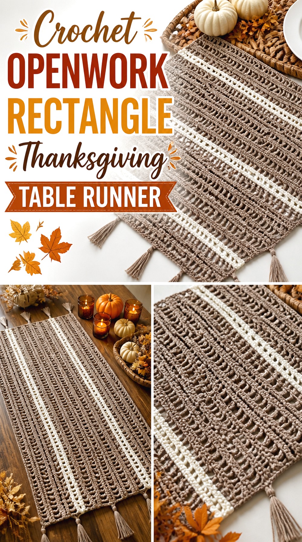 Crochet Openwork Rectangle Thanksgiving Table Runner