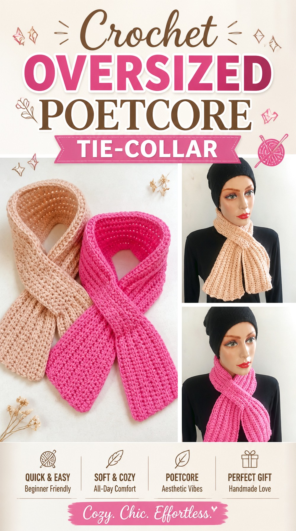 Crochet Oversized Poetcore Tie Collar