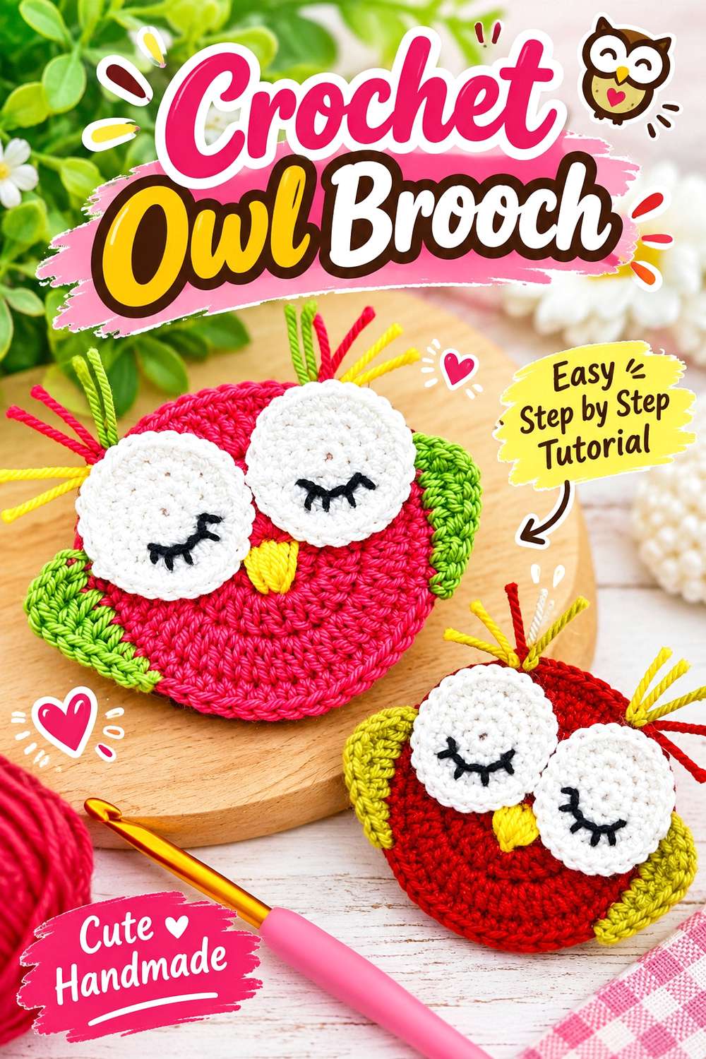 Crochet Owl Brooch