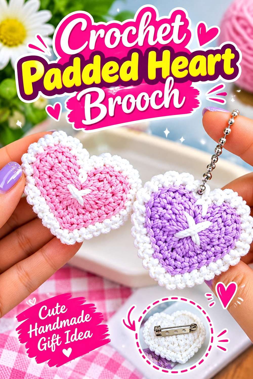 Crochet Padded Heart Brooch
