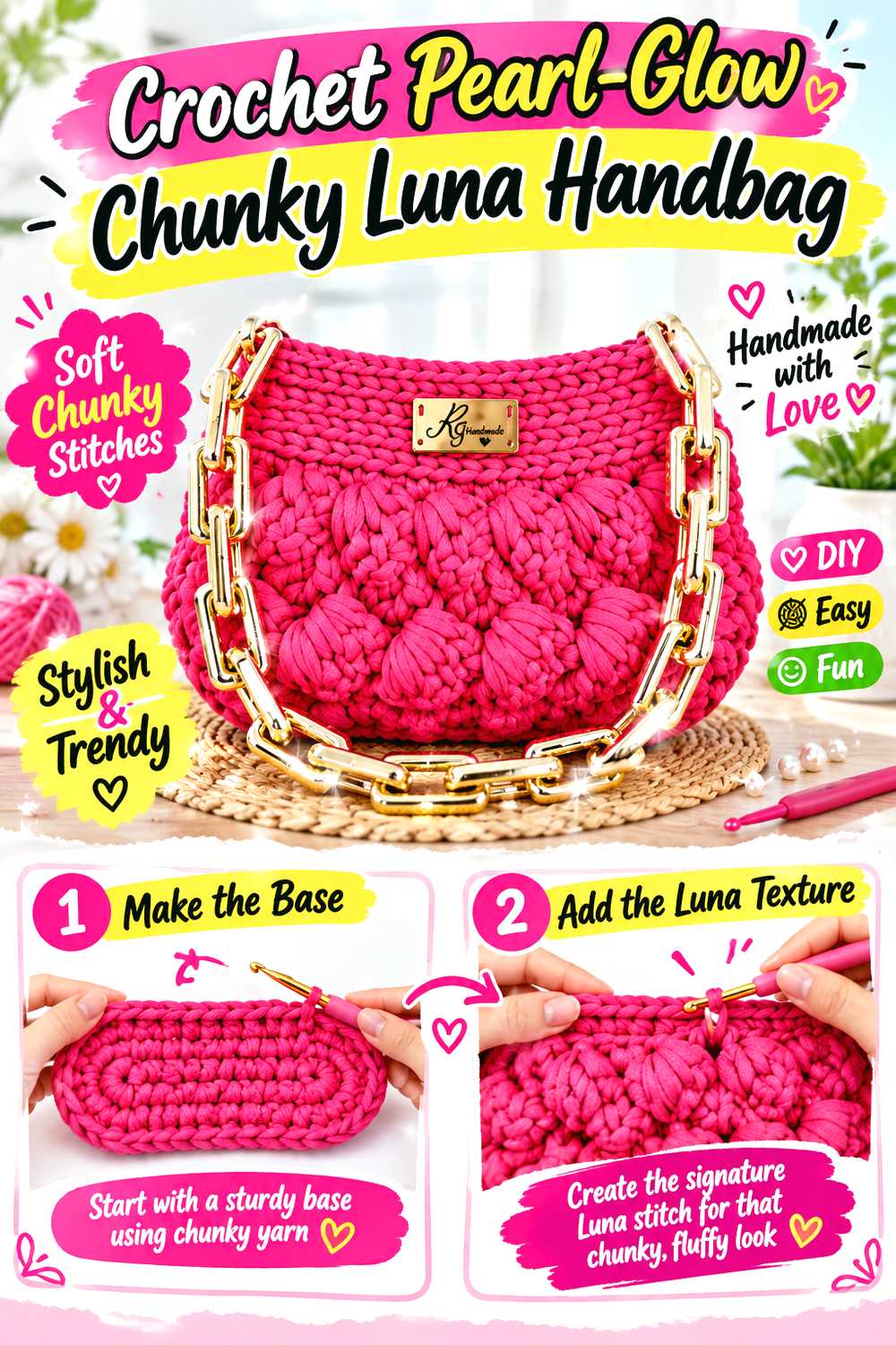 Crochet Pearl Glow Chunky Luna Handbag
