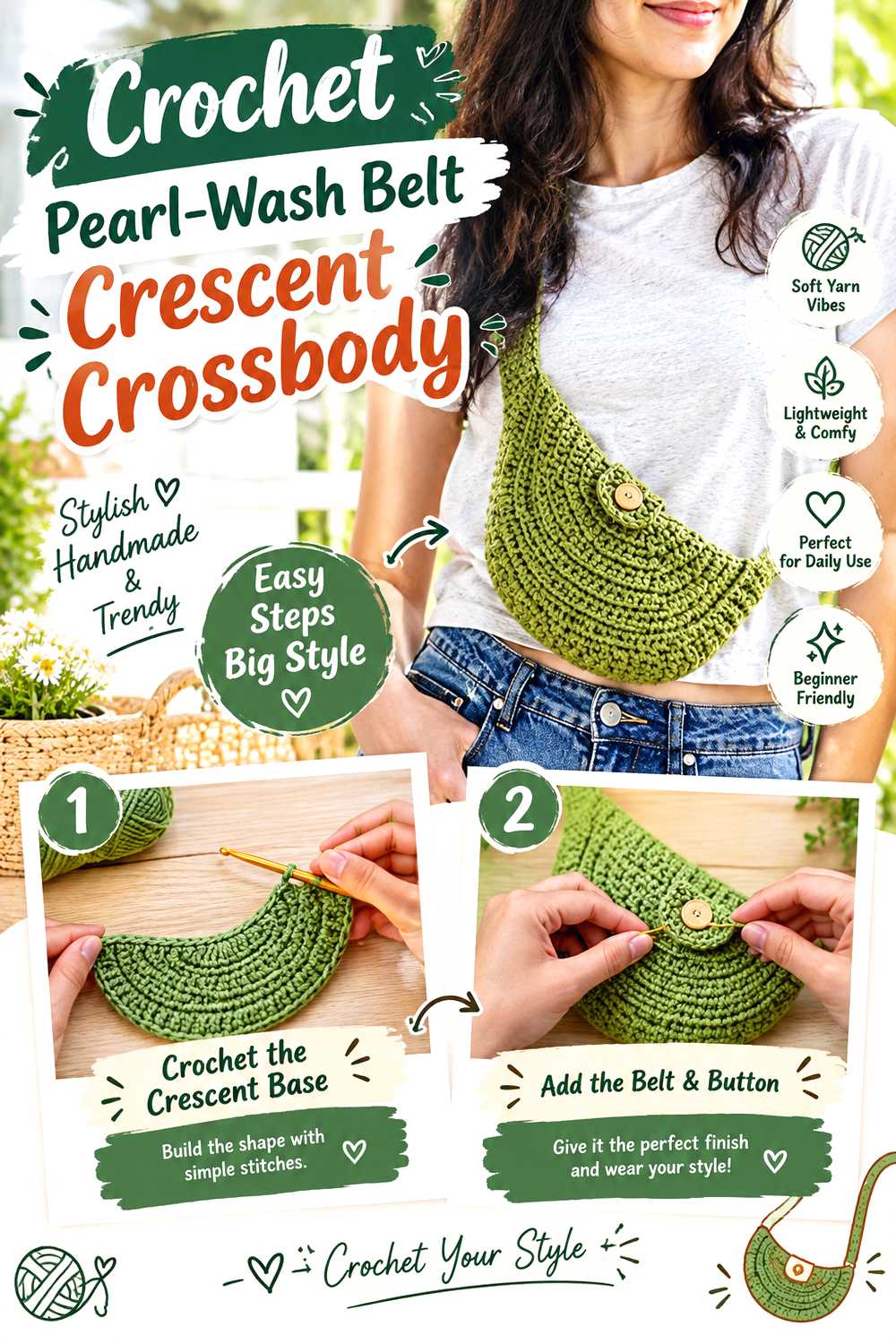 Crochet Pearl Wash Belt Crescent Crossbody