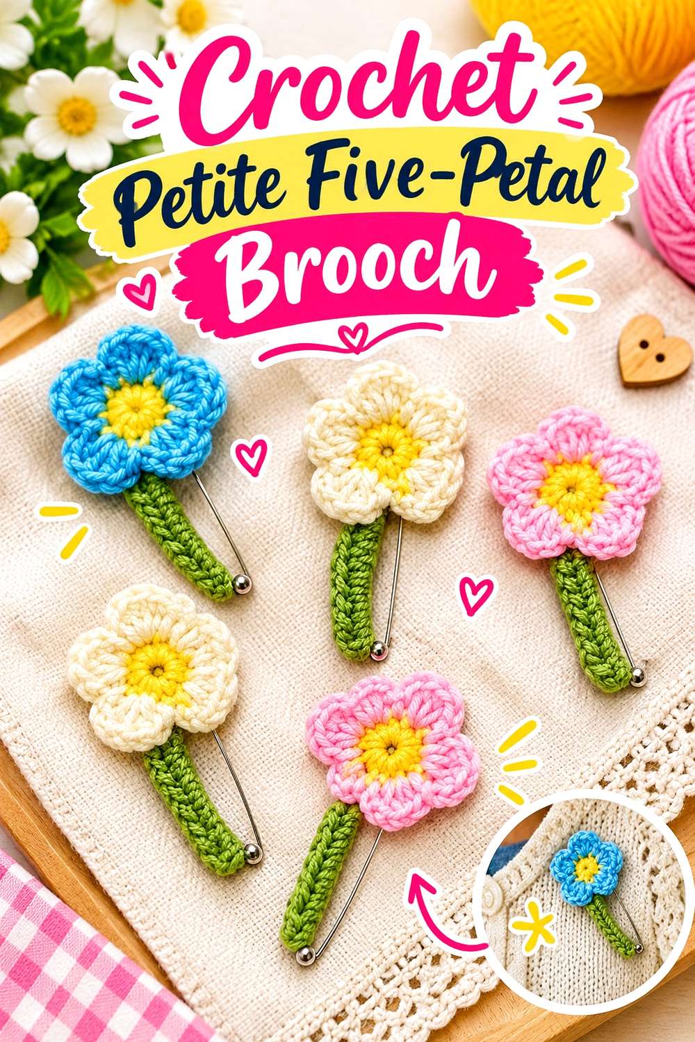 Crochet Petite Five-Petal Brooch