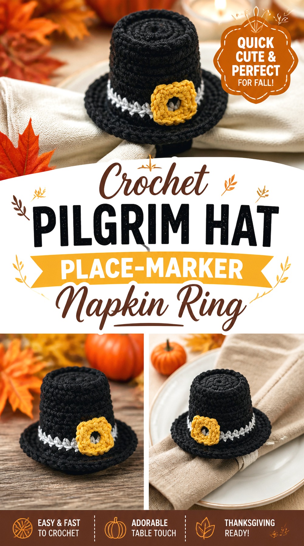 Crochet Pilgrim Hat Place Marker Napkin Ring