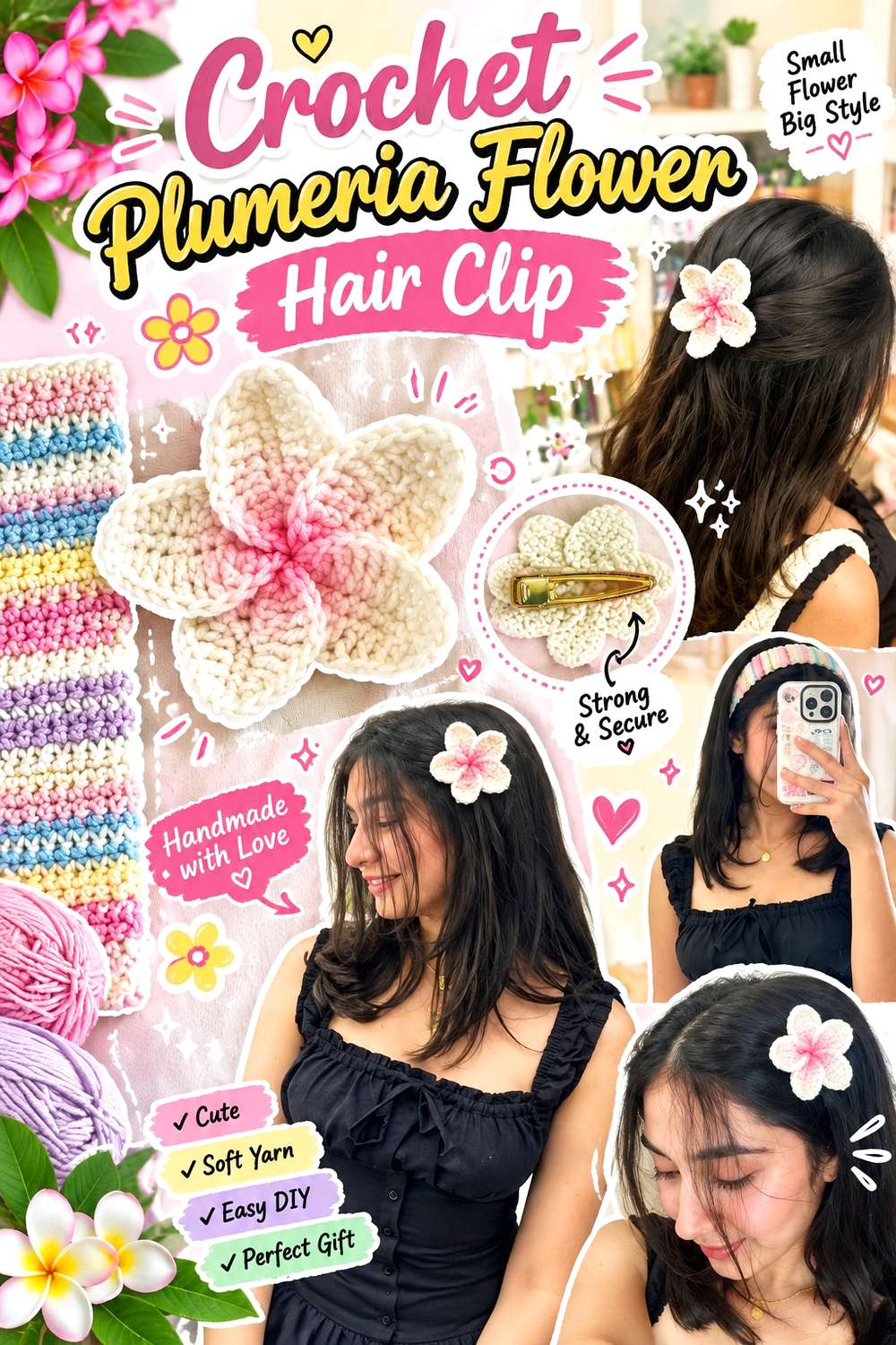 Crochet Plumeria Flower Hair Clip