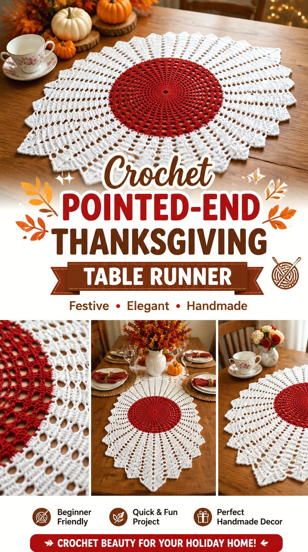 Crochet Pointed End Thanksgiving Table Runner