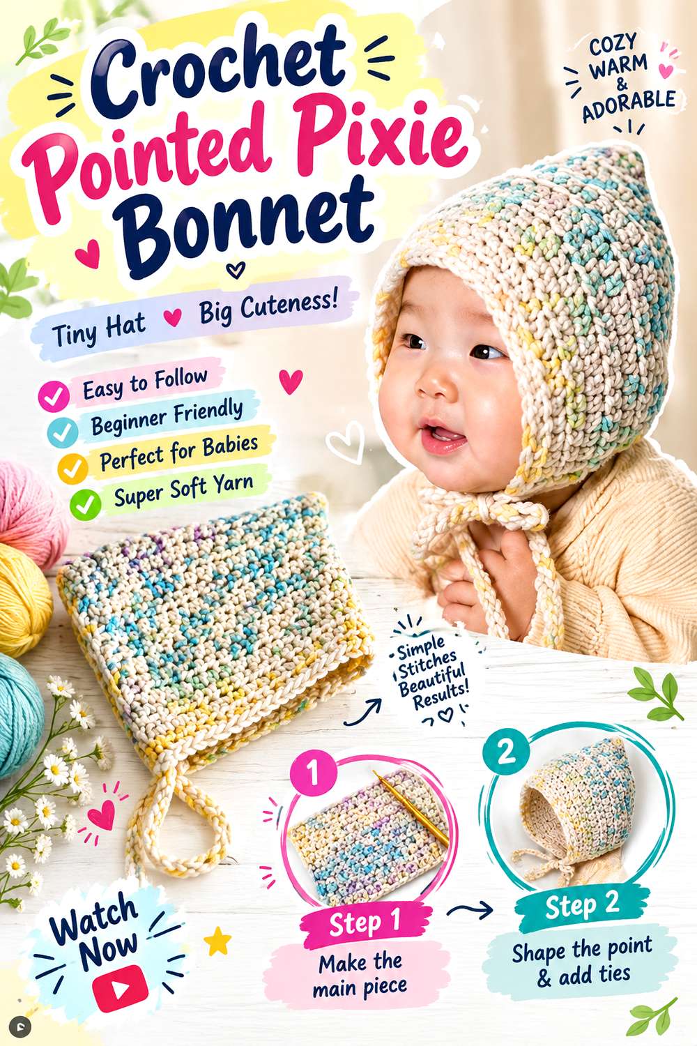 Crochet Pointed Pixie Bonnet