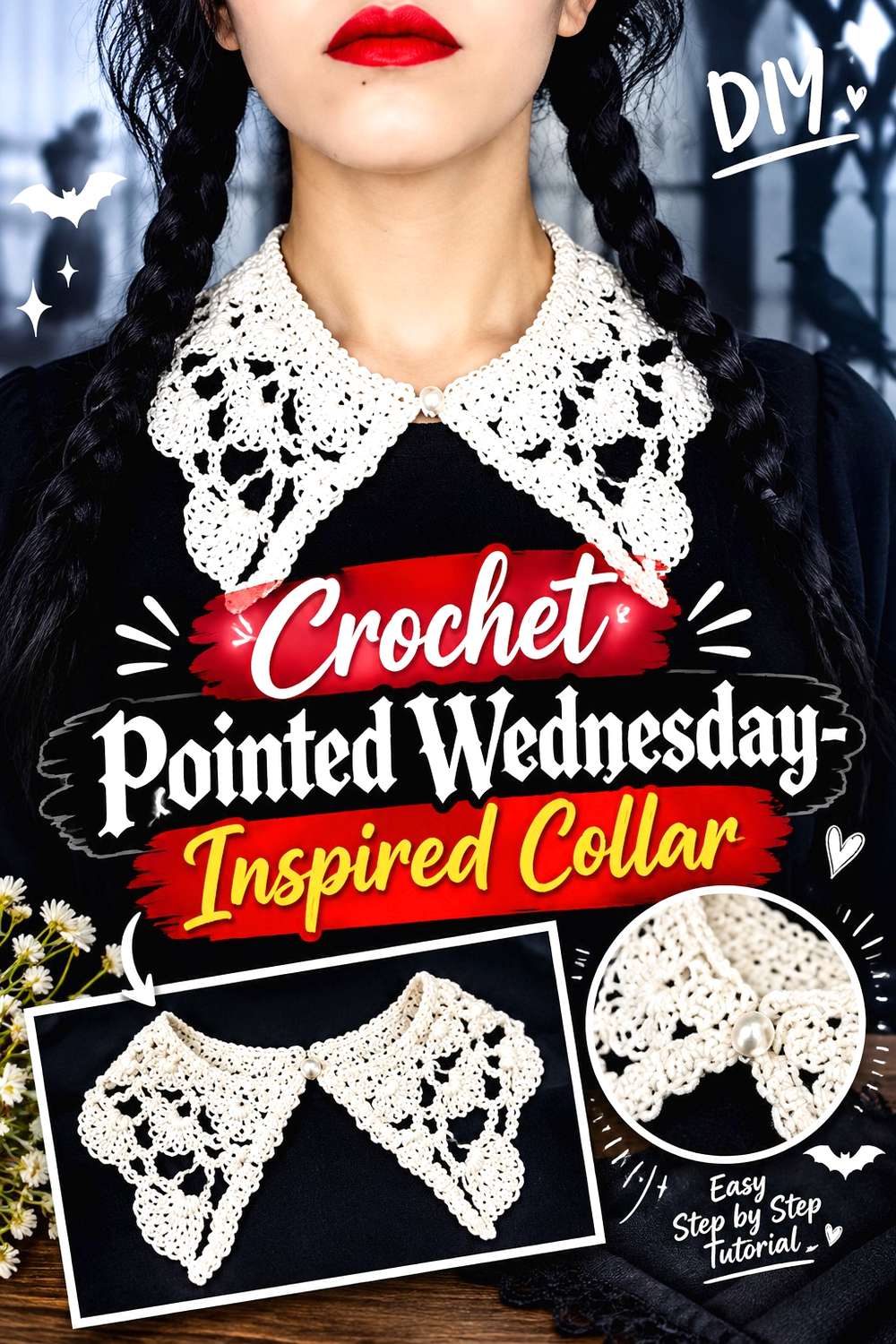 Crochet Pointed Wednesday-Inspired Collar