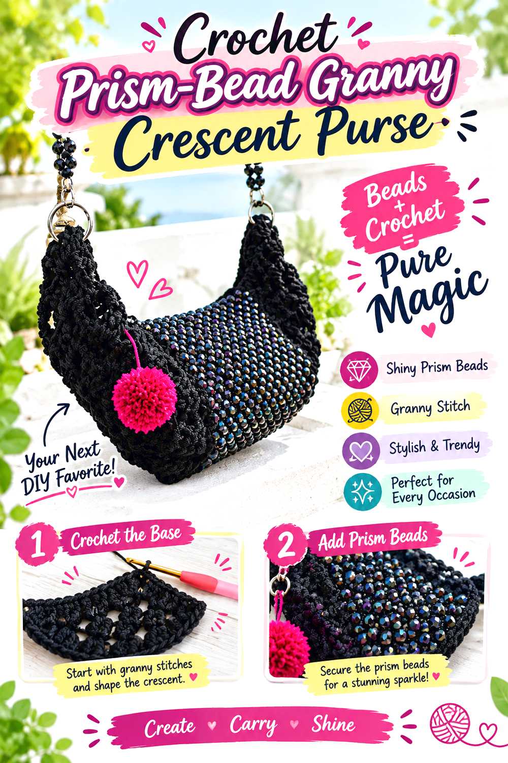 Crochet Prism Bead Granny Crescent Purse