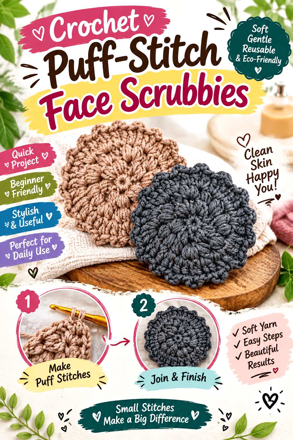 Crochet Puff Stitch Face Scrubbies