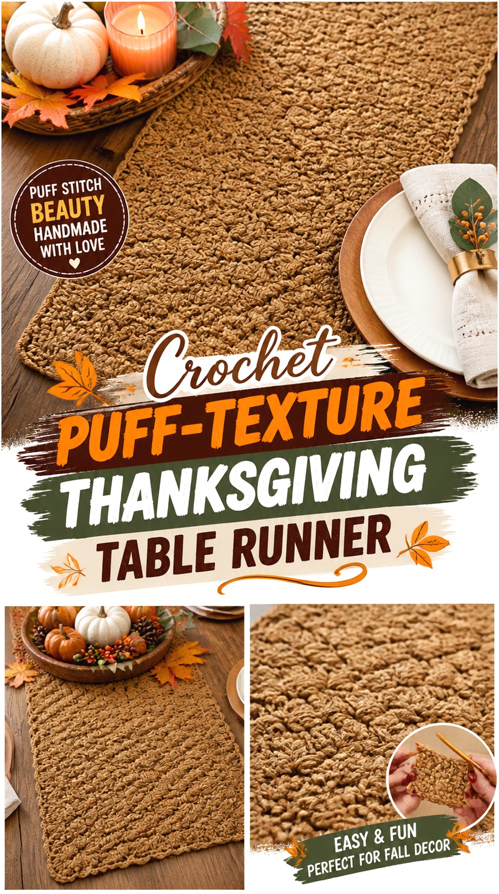 Crochet Puff Texture Thanksgiving Table Runner