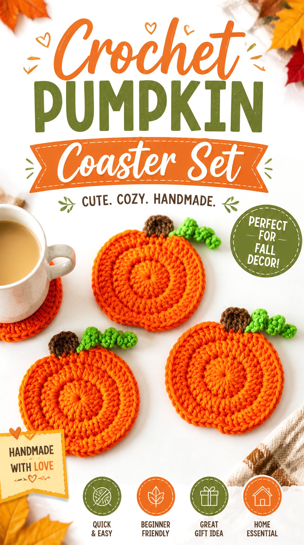 Crochet Pumpkin Coaster Set