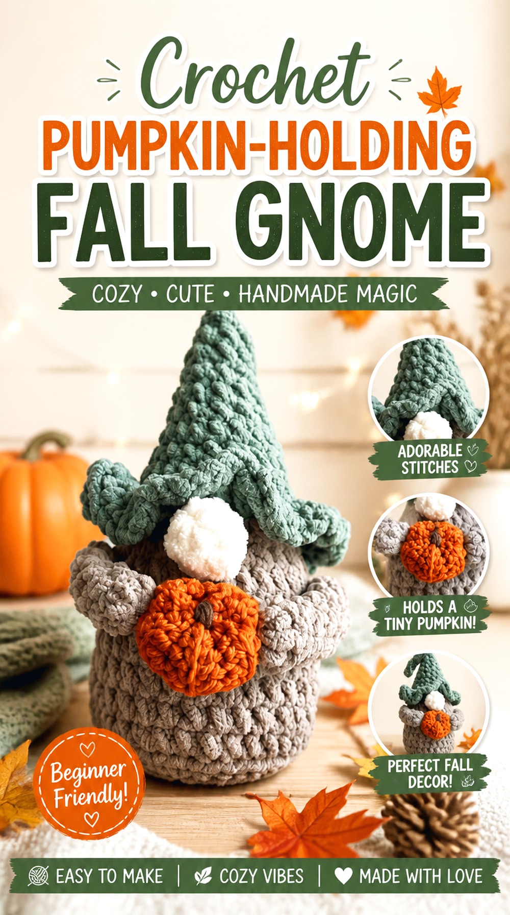 Crochet Pumpkin Holding Fall Gnome