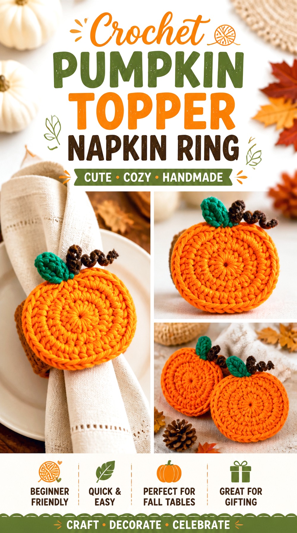 Crochet Pumpkin Topper Napkin Ring