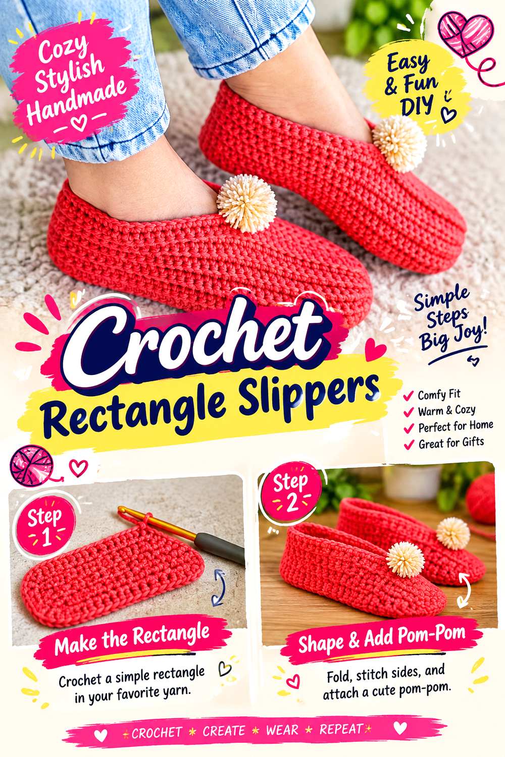 Crochet Rectangle Slippers