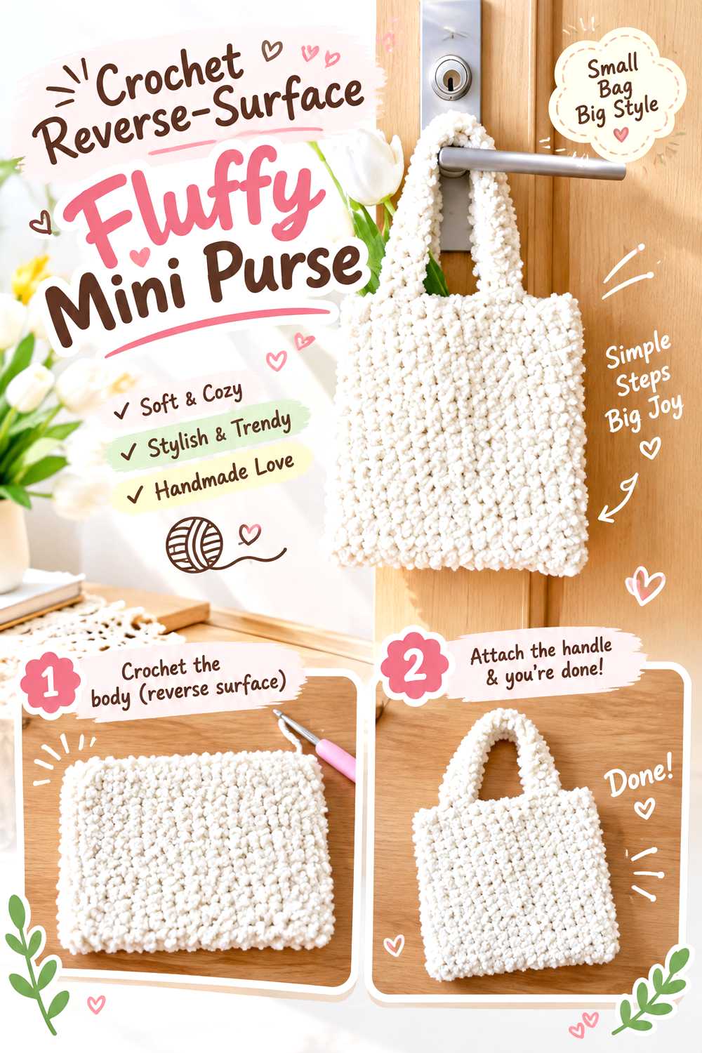 Crochet Reverse Surface Fluffy Mini Purse