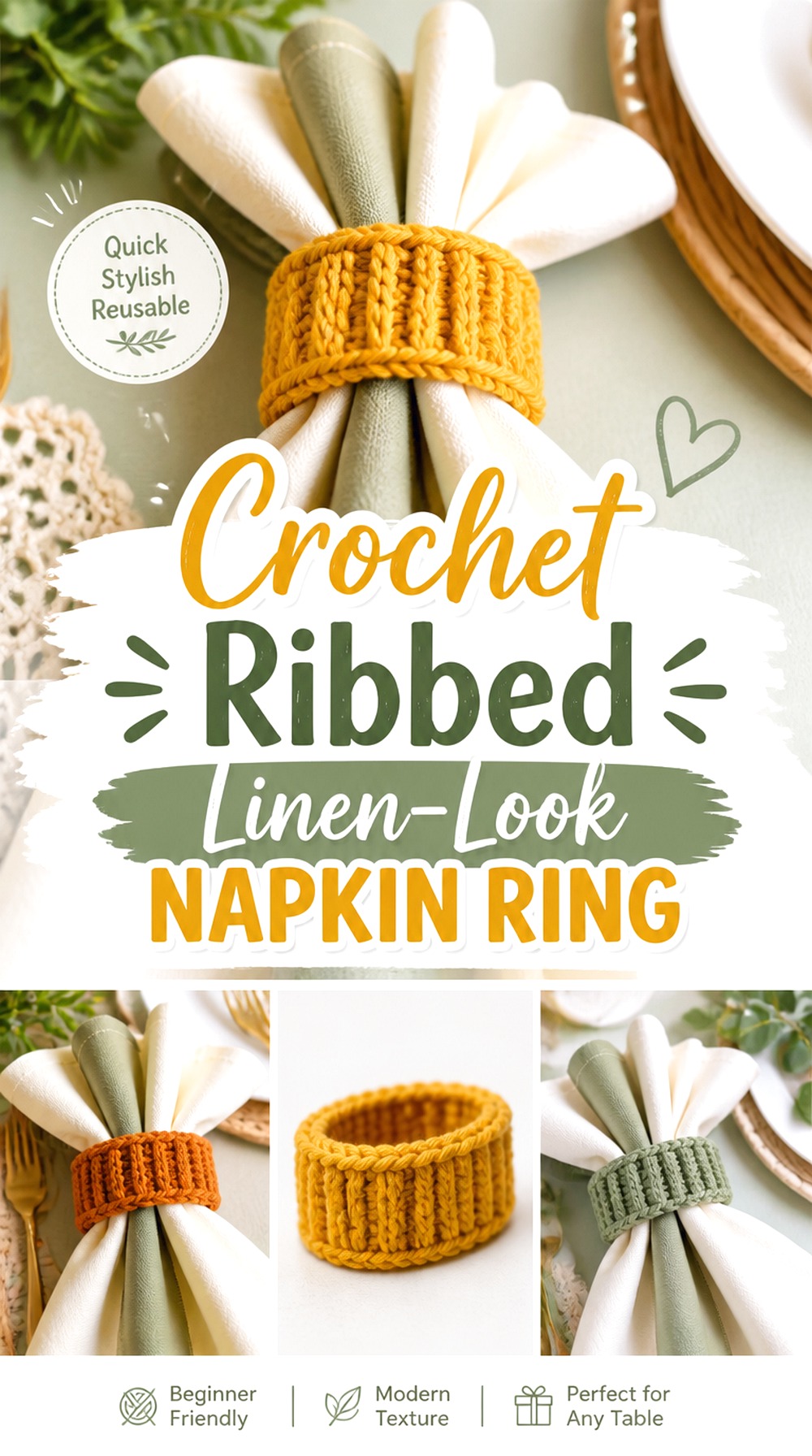 Crochet Ribbed Linen Look Napkin Ring
