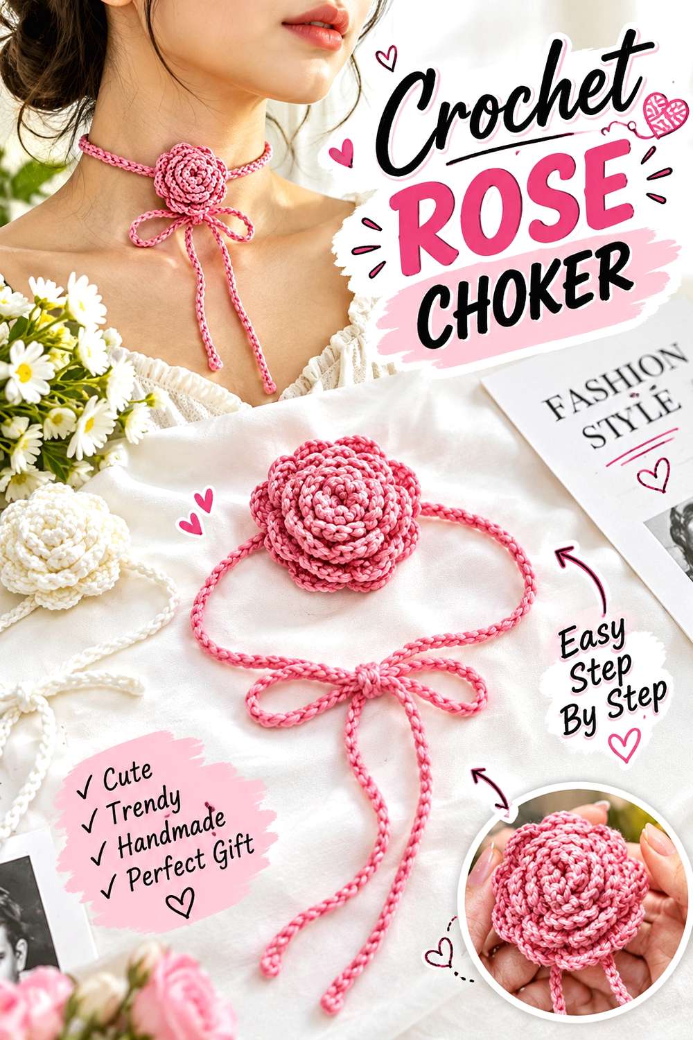 Crochet Rose Choker