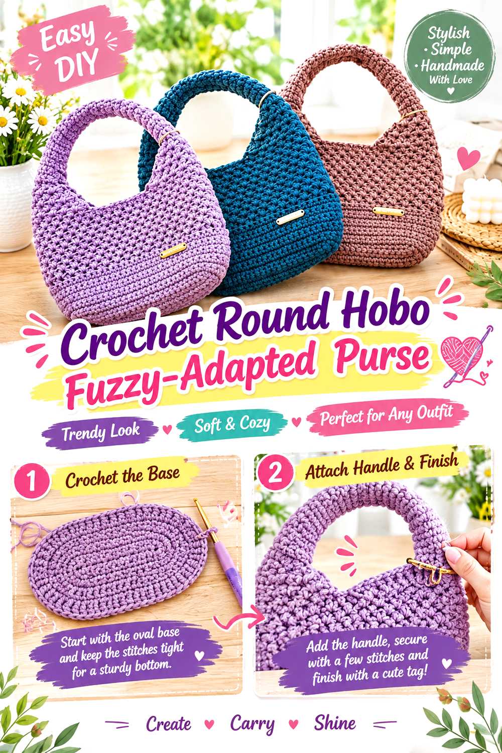Crochet Round Hobo Fuzzy Adapted Purse