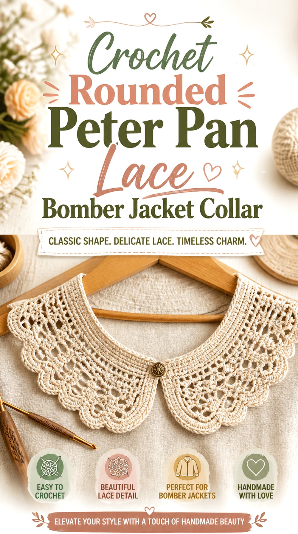 Crochet Rounded Peter Pan Lace Bomber Jacket Collar