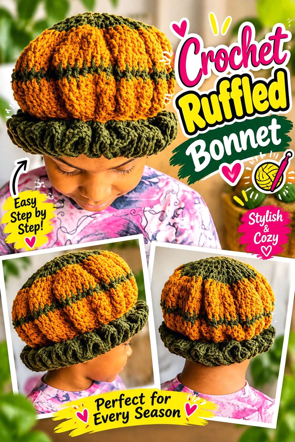Crochet Ruffled Bonnet