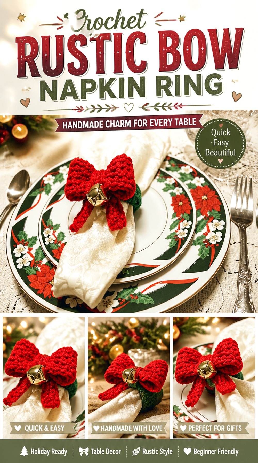 Crochet Rustic Bow Napkin Ring
