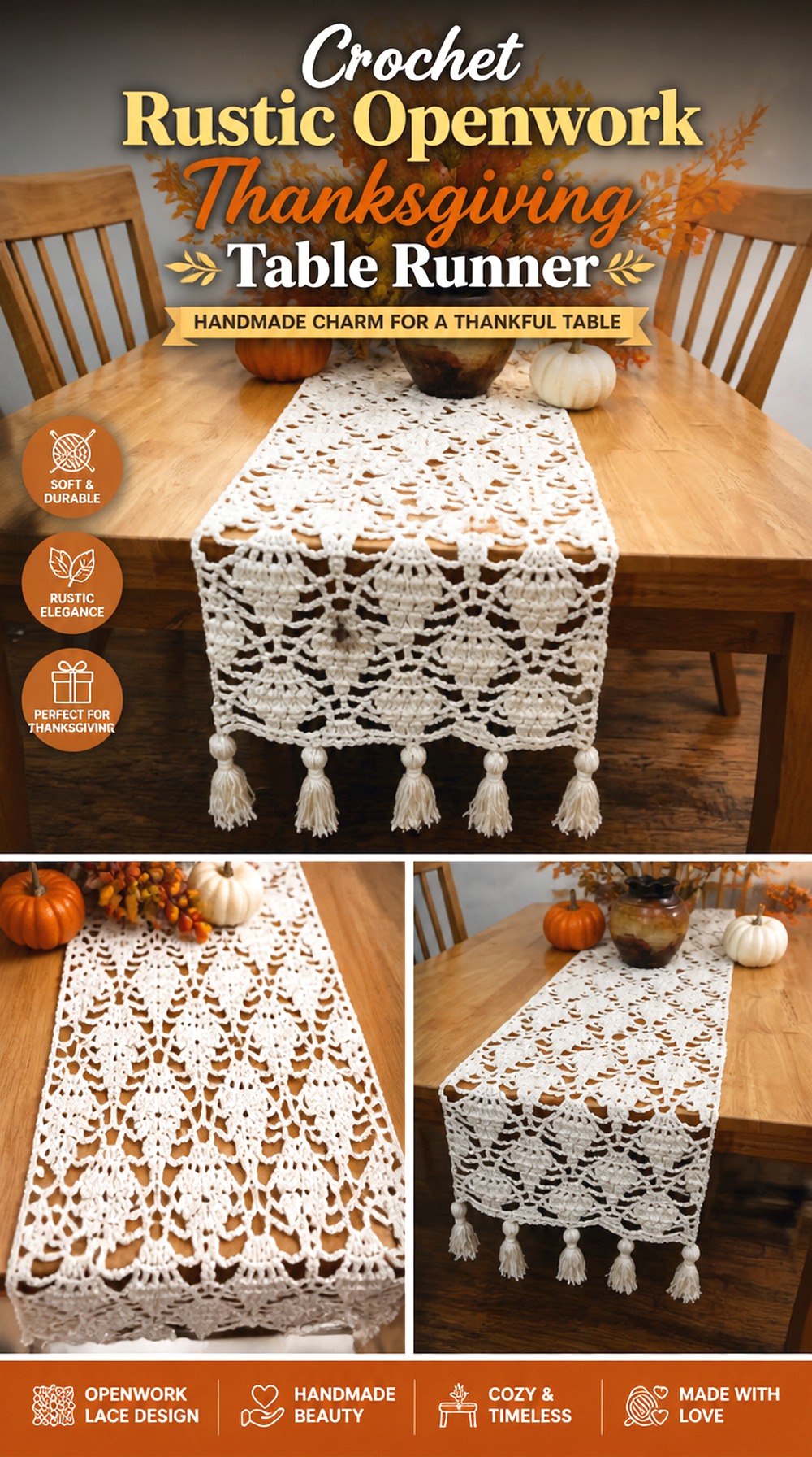 Crochet Rustic Openwork Thanksgiving Table Runner