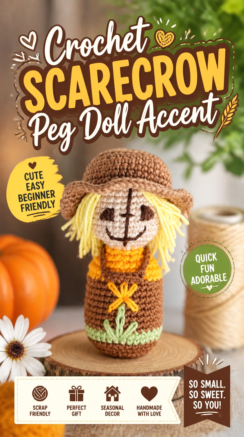 Crochet Scarecrow Peg Doll Accent
