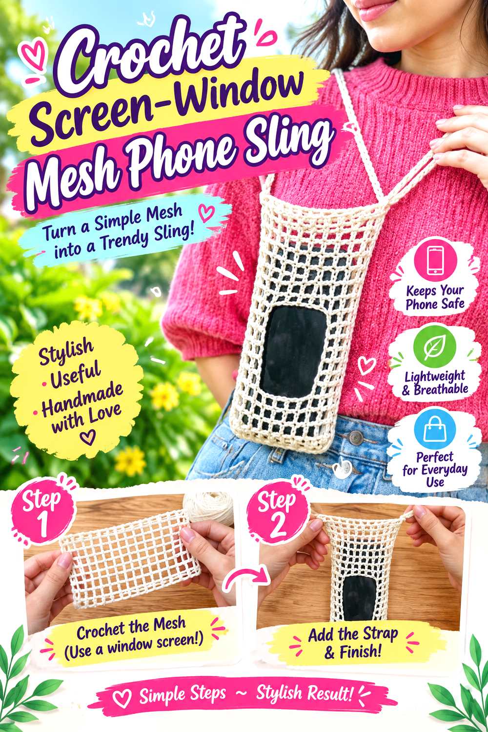 Crochet Screen Window Mesh Phone Sling