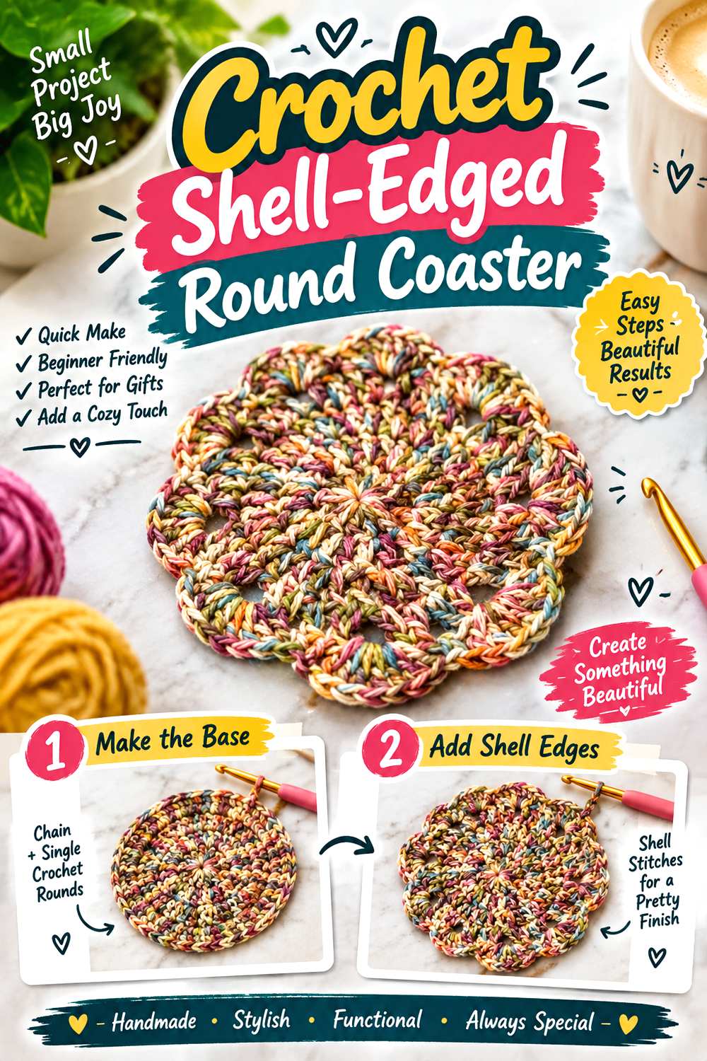 Crochet Shell Edged Round Coaster