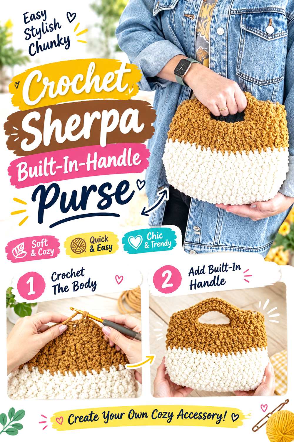 Crochet Sherpa Built In Handle Purse