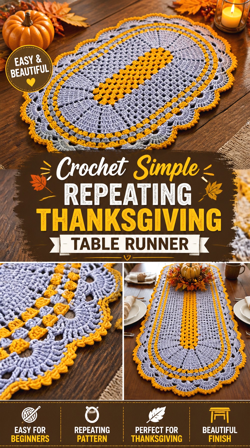 Crochet Simple Repeating Thanksgiving Table Runner