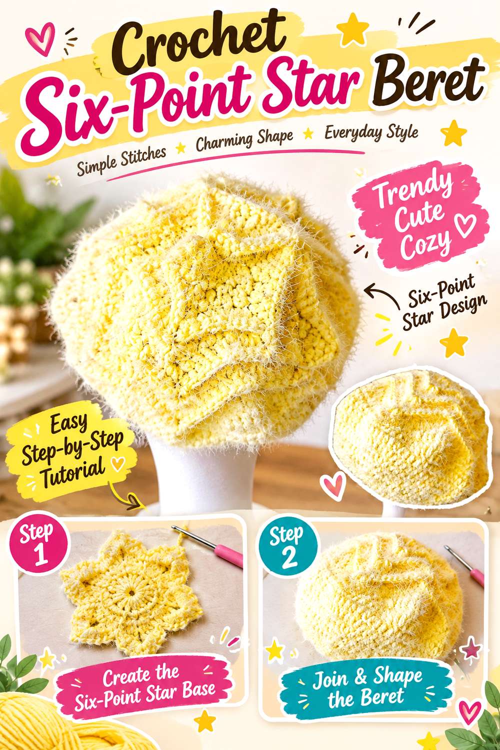 Crochet Six-Point Star Beret