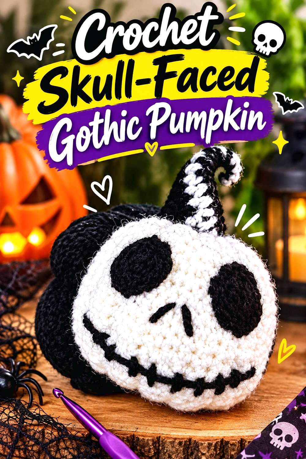 Crochet Skull-Faced Gothic Pumpkin