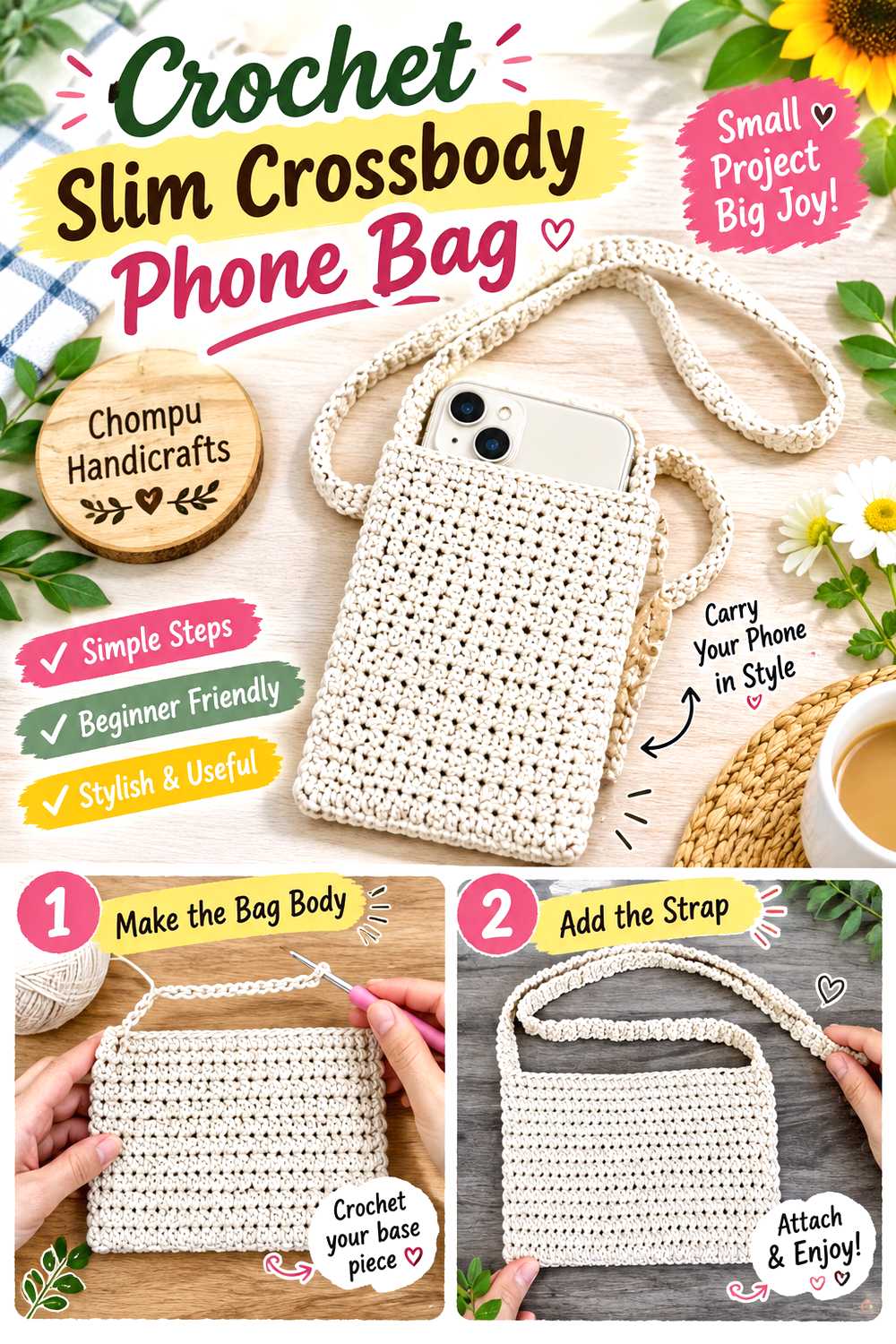 Crochet Slim Crossbody Phone Bag