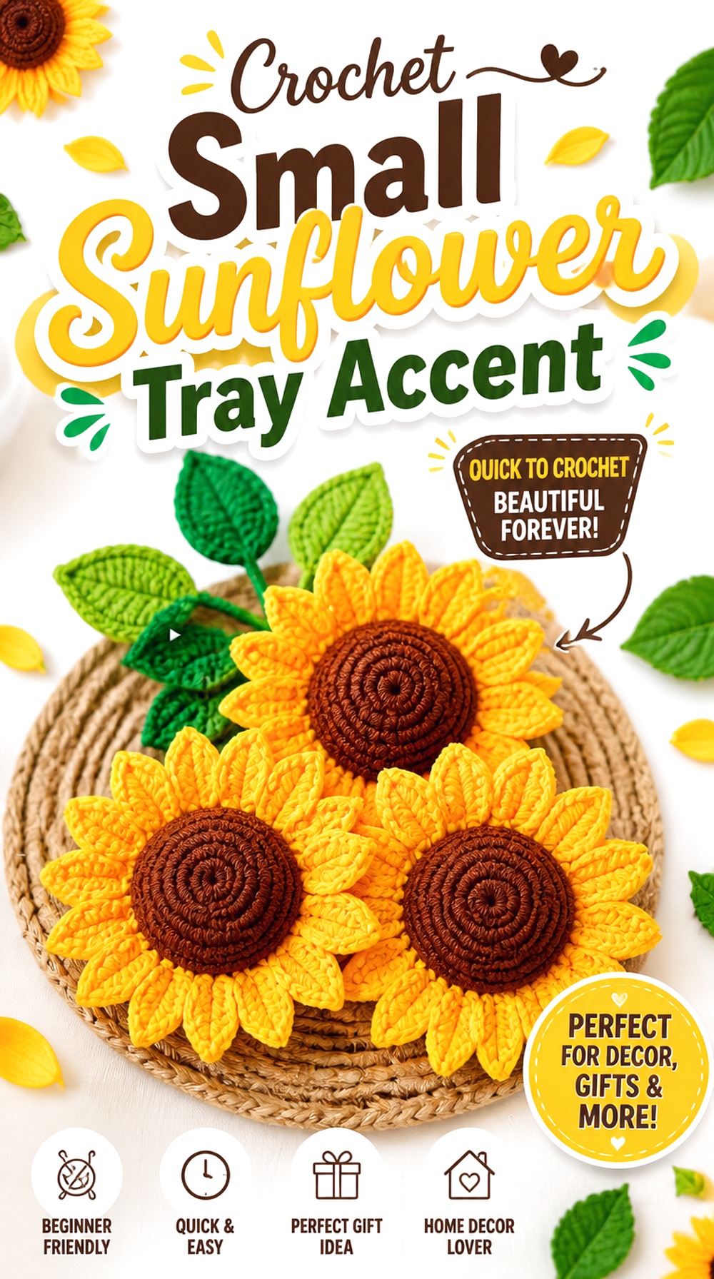 Crochet Small Sunflower Tray Accent