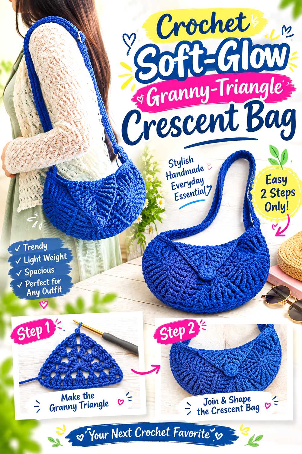 Crochet Soft Glow Granny Triangle Crescent Bag