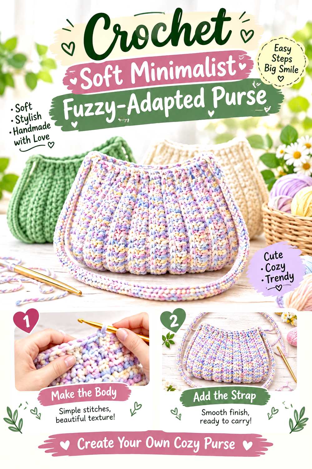 Crochet Soft Minimalist Fuzzy Adapted Purse