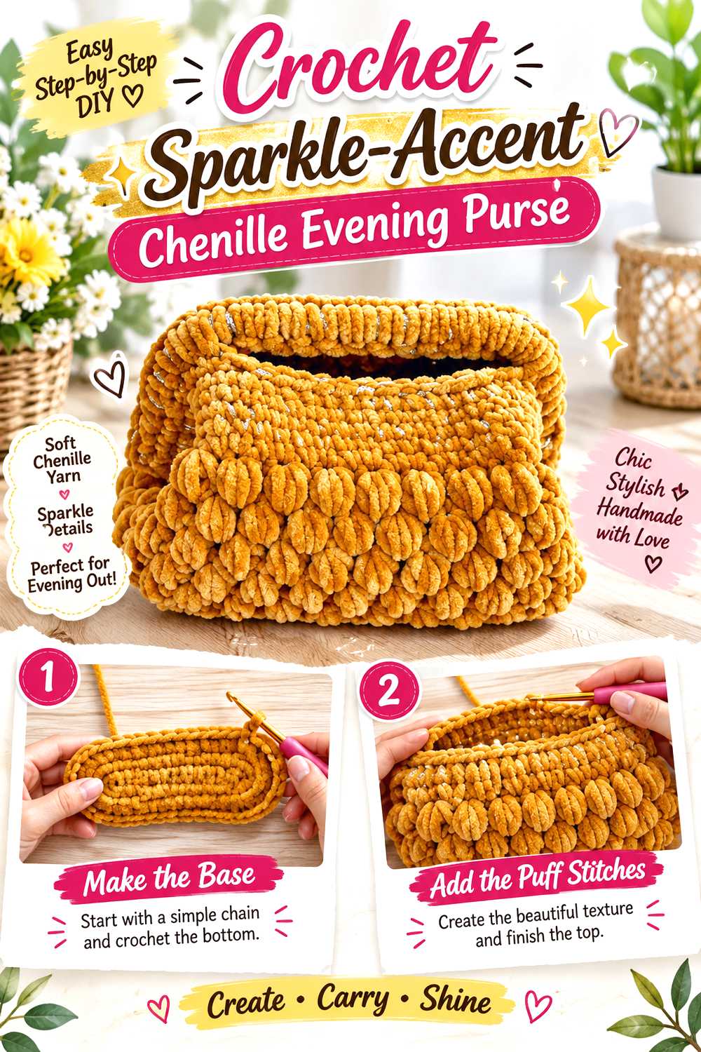Crochet Sparkle Accent Chenille Evening Purse