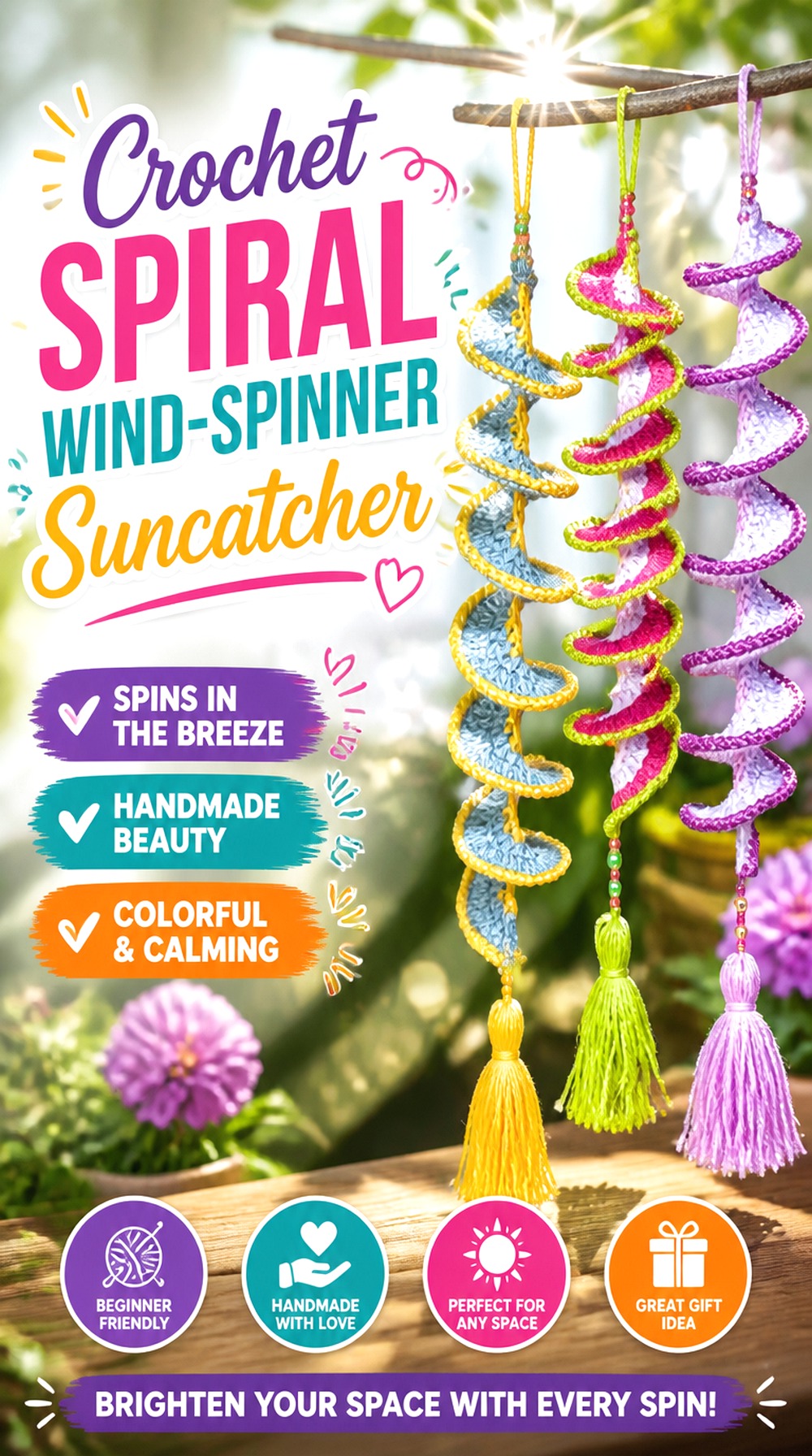 Crochet Spiral Wind Spinner Suncatcher