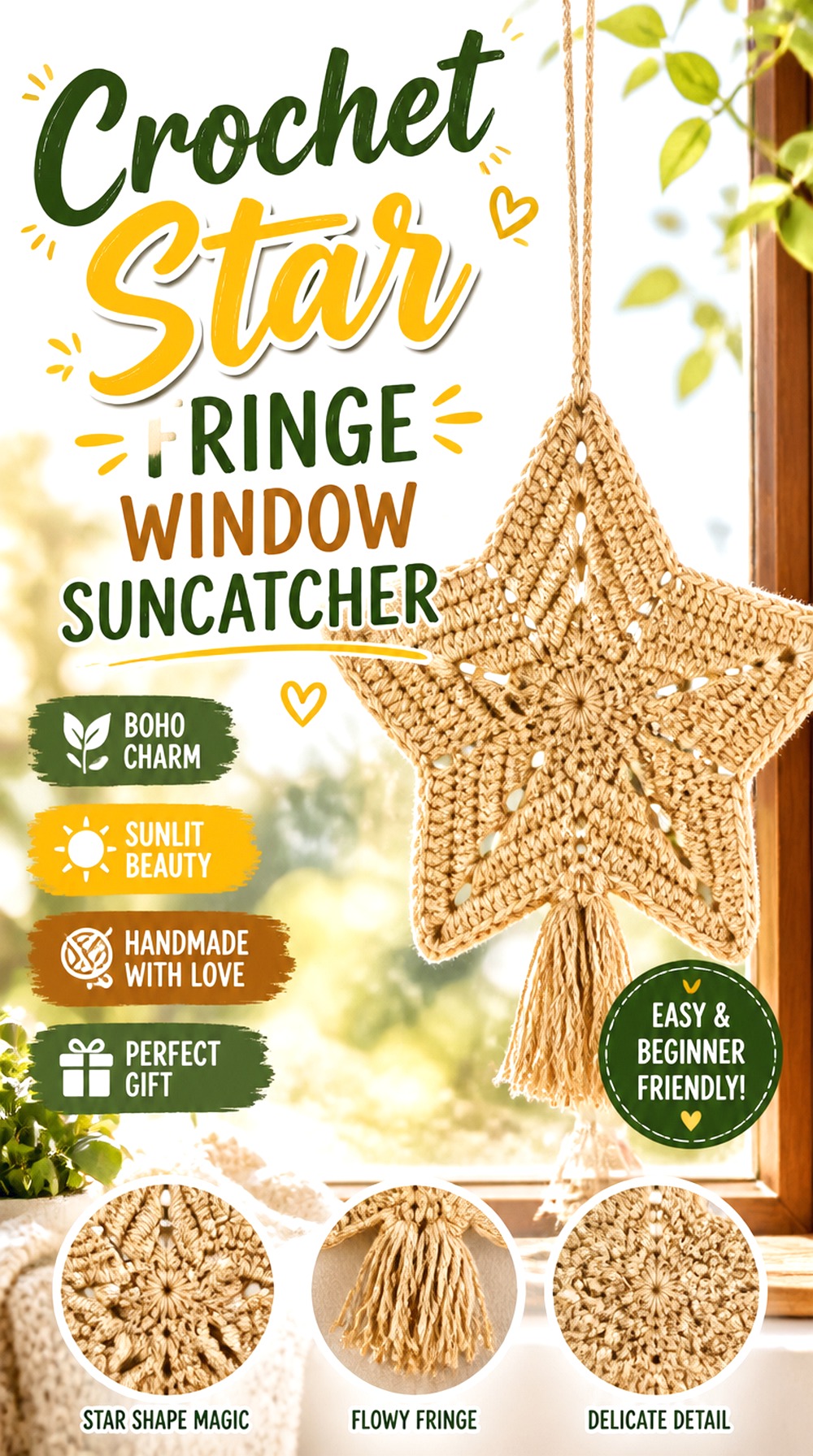 Crochet Star Fringe Window Suncatcher