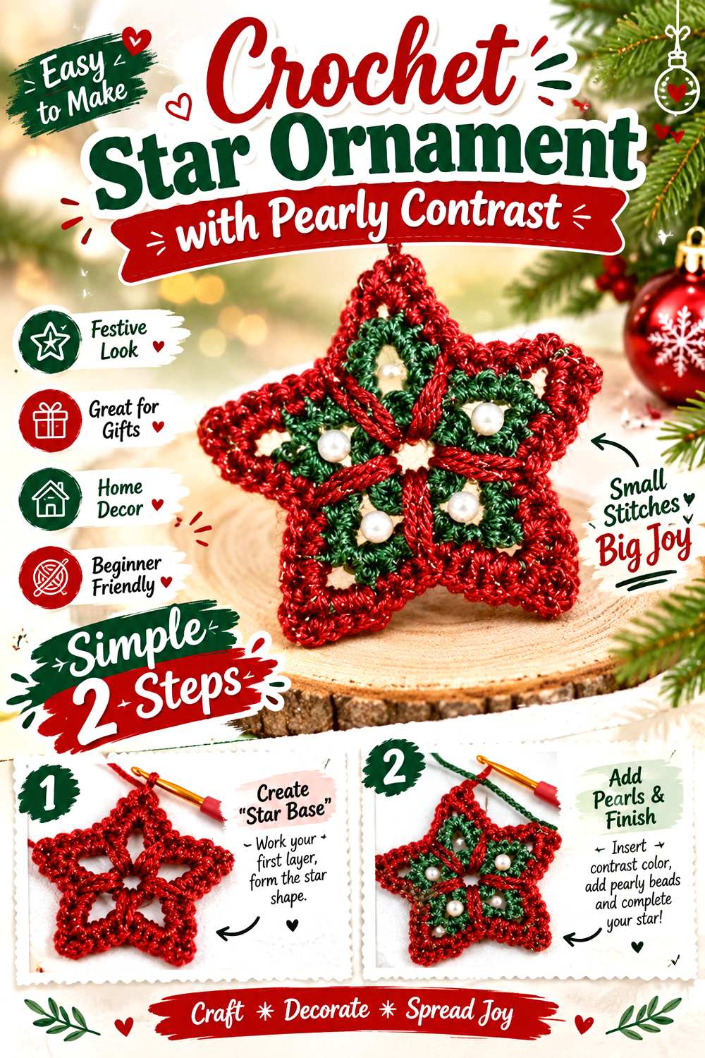 Crochet Star Ornament with Pearly Contrast