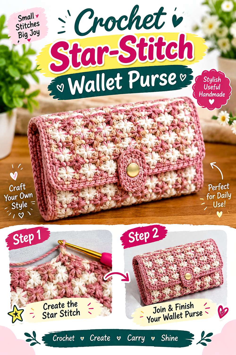 Crochet Star-Stitch Wallet Purse