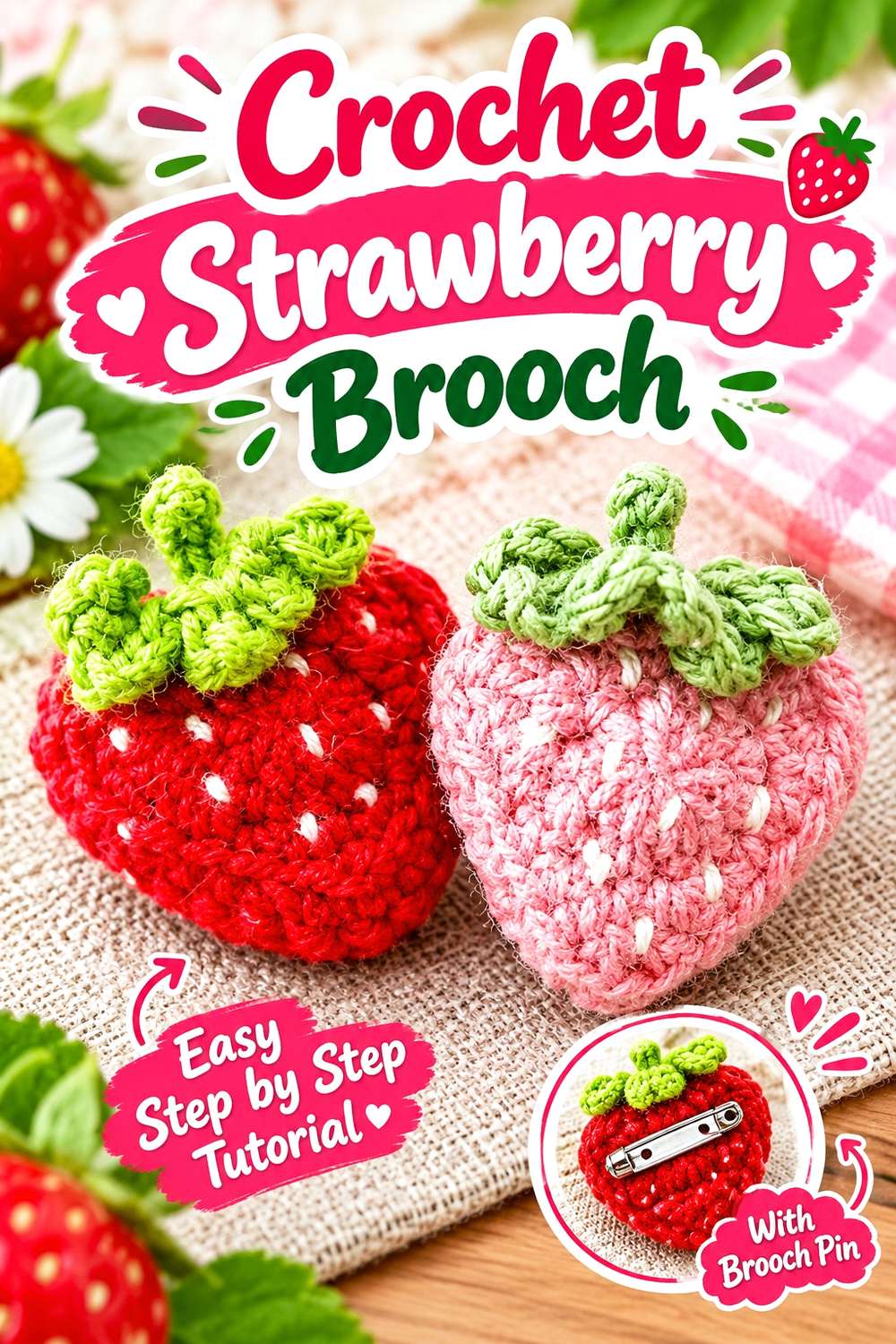 Crochet Strawberry Brooch