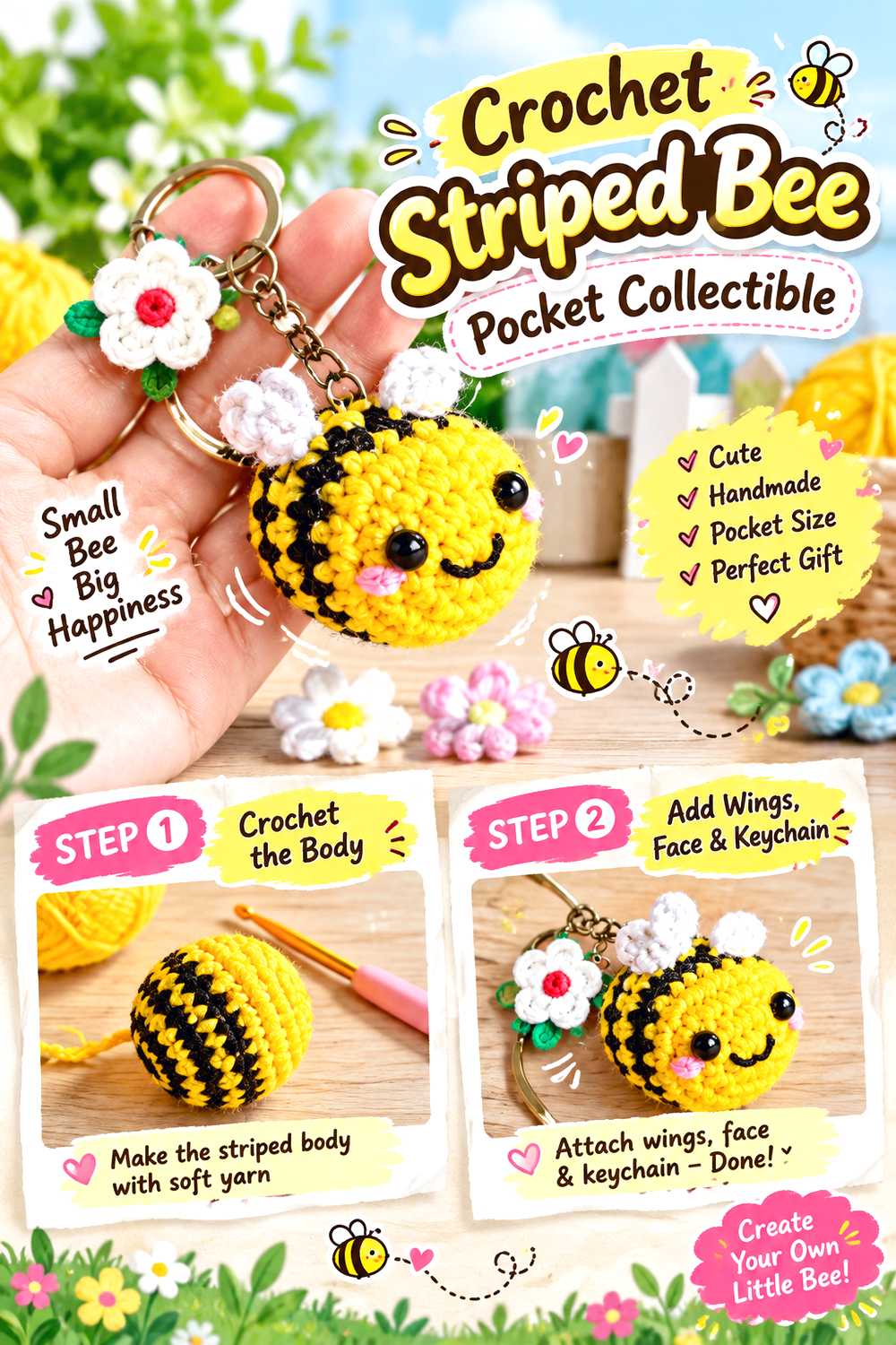 Crochet Striped Bee Pocket Collectible