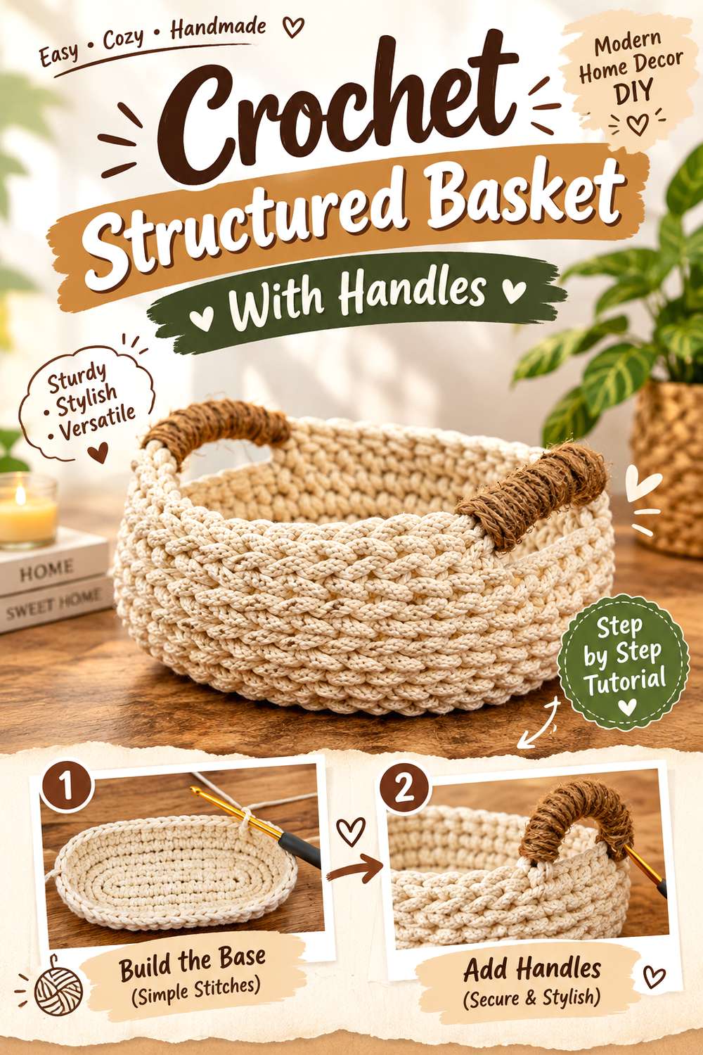 Crochet Structured Basket With Handles