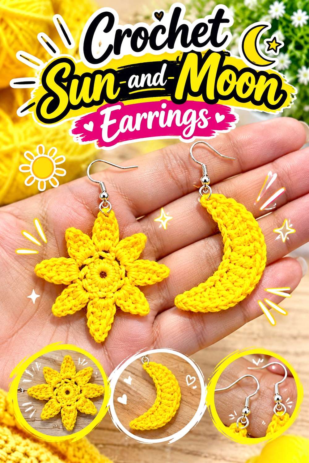 Crochet Sun-and-Moon Earrings